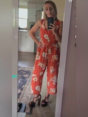 Floral Orange Wide-Leg Jumpsuit